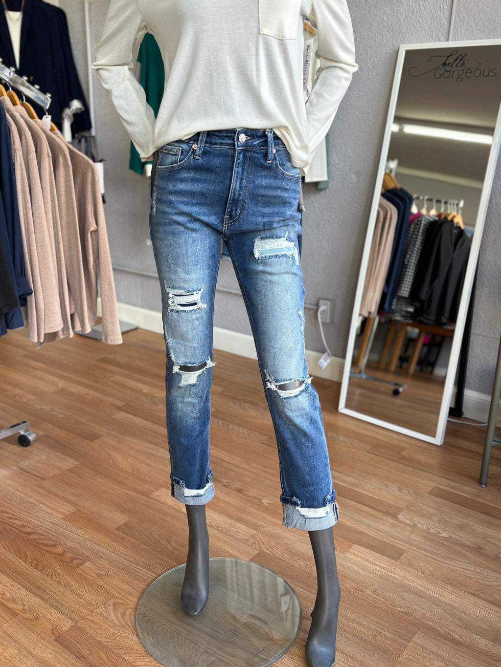 Distressed Slim Straight Jeans