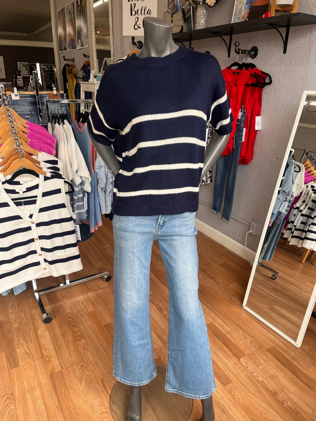 Striped Knit Short Sleeve Sweater - Bria Bella & Co.