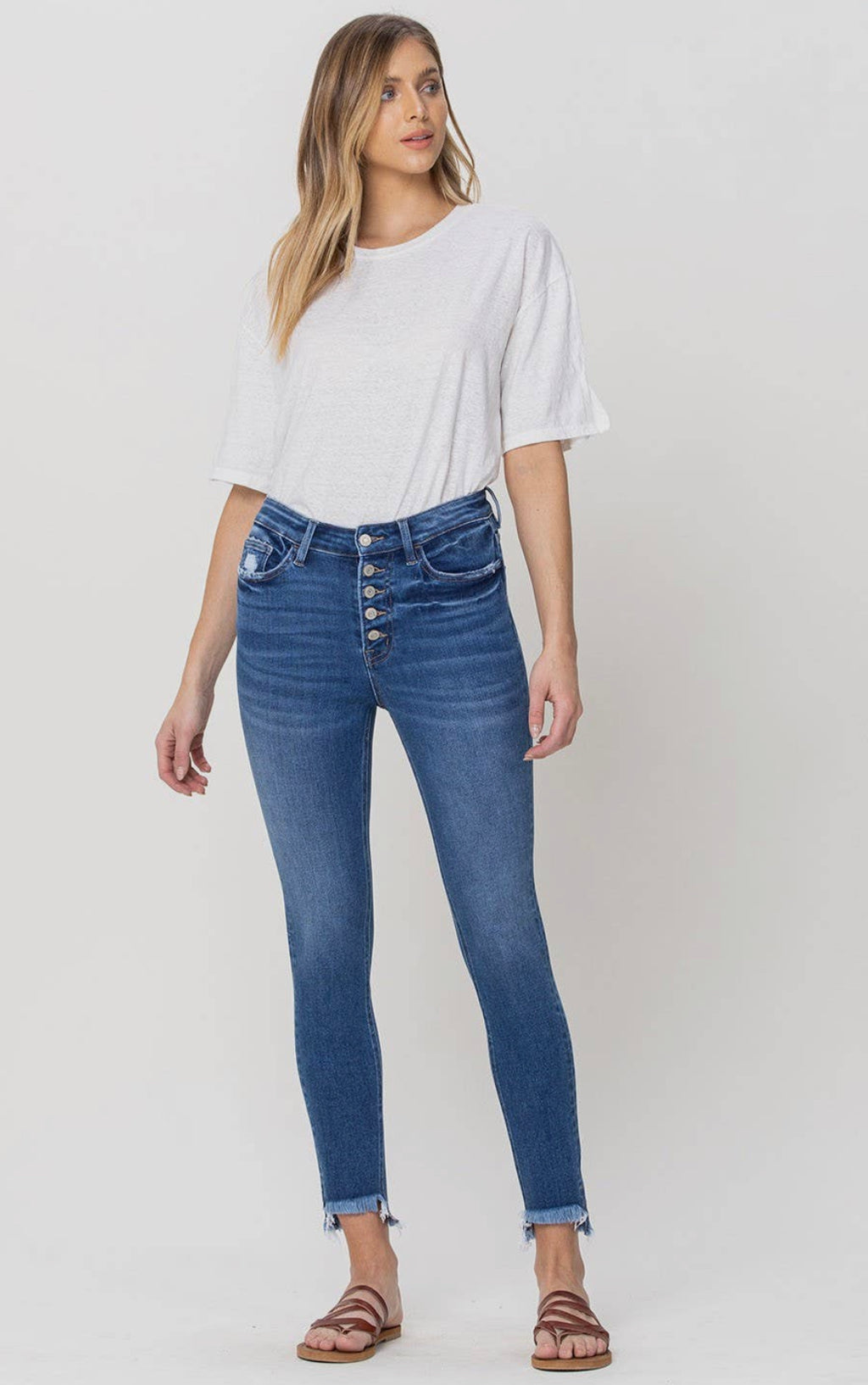Button Fly Step Hem Jeans