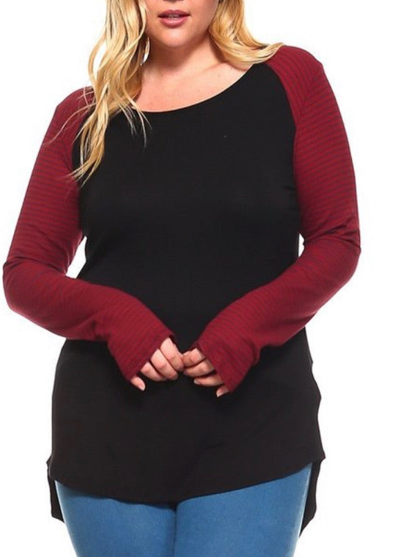 Black & Burgundy Raglan Plus Size