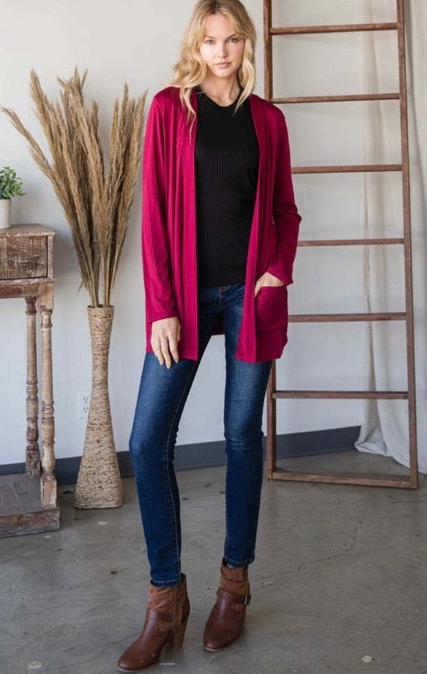 Burgundy Open Front Cardigan