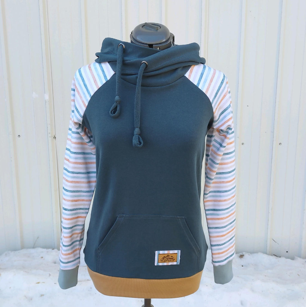 Adventure Hoodie - Teal and Tan Striped