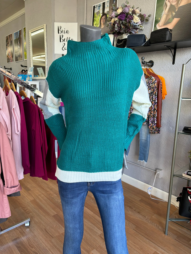 Colorblock Teal Sweater