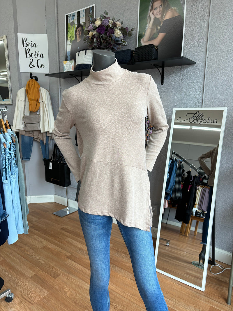 Taupe High Neck Long Sleeve