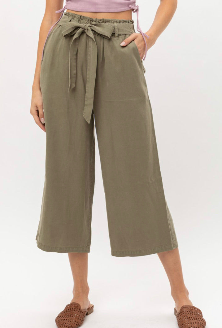 Olive Cropped Straight Leg Pants