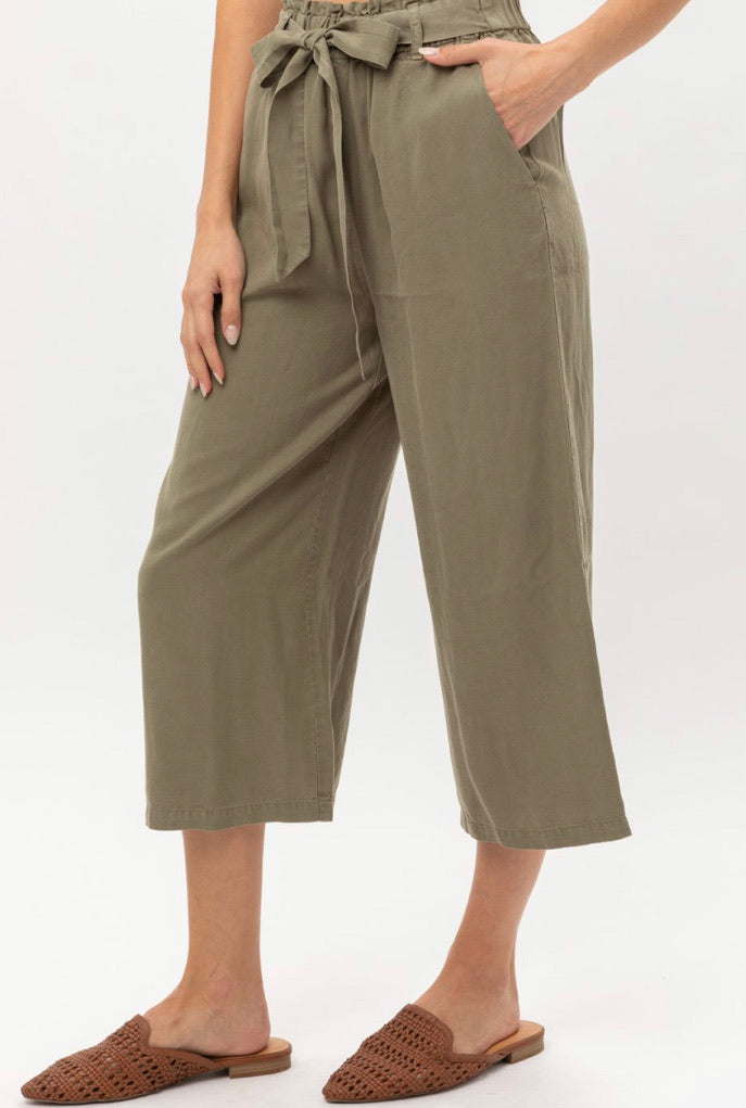 Olive Cropped Straight Leg Pants