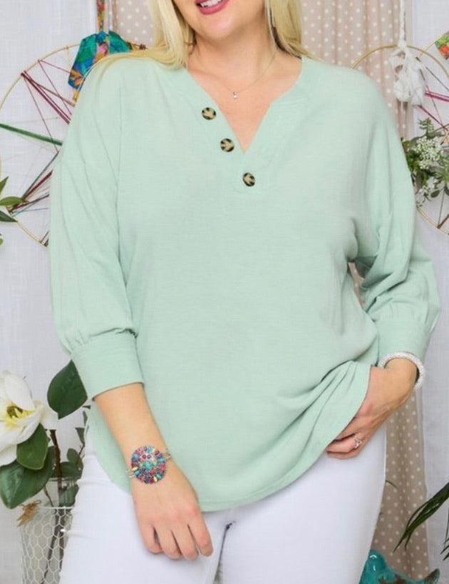 Quarter Sleeve Button Front Top