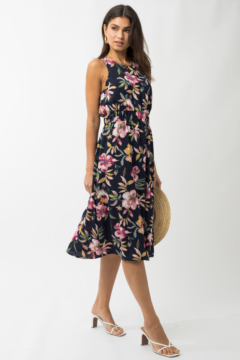 Mixed Floral Midi Dress